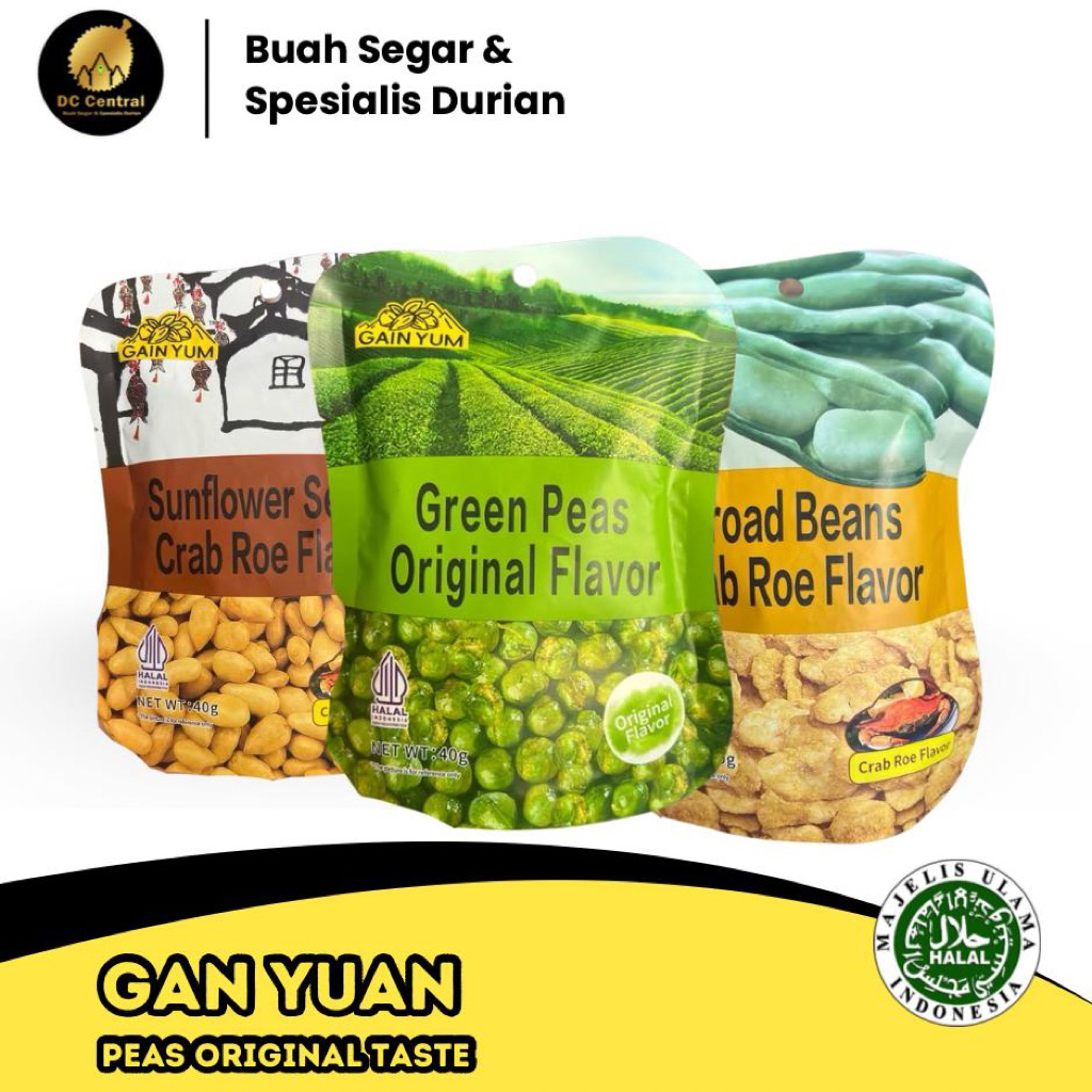

GAN YUAN KACANG CEMILAN 75g | GREENPEAS ORIGINAL | GREENPEAS GARLIC | BROADBEAN CRAB | SUNFLOWER CRAB ROE