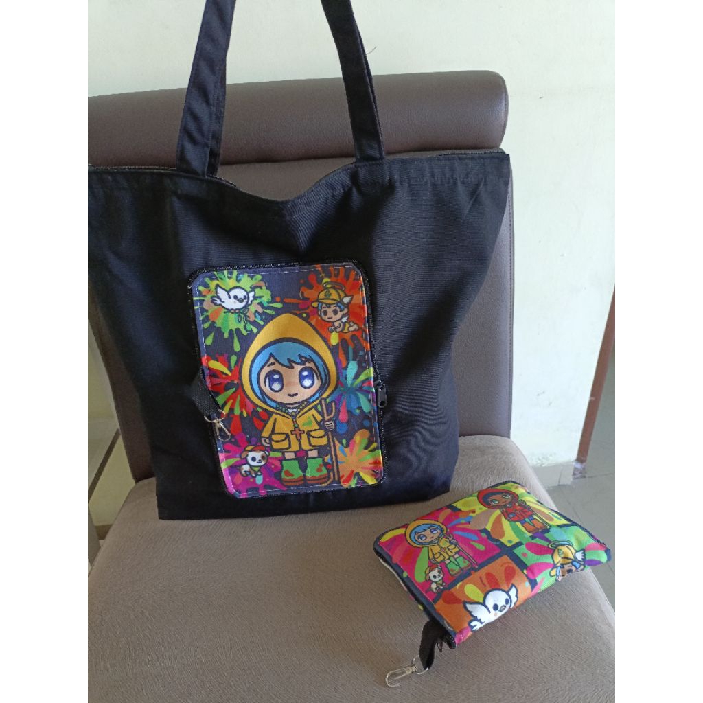 Drill Tas Lipat Foldable Belanja Totebag Custom
