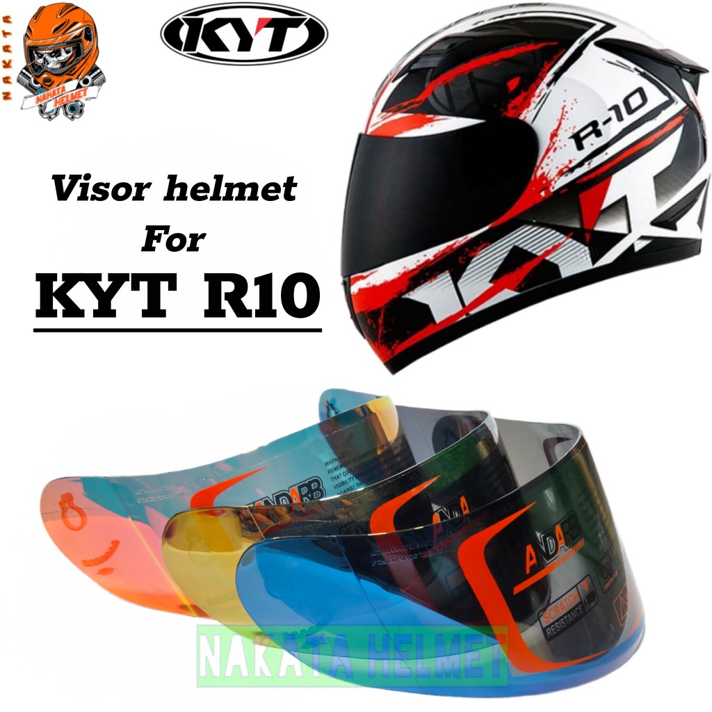 Flat visor helmet KYT R10 | kaca helm kyt r10 iridium red gold blue silver hitam smock