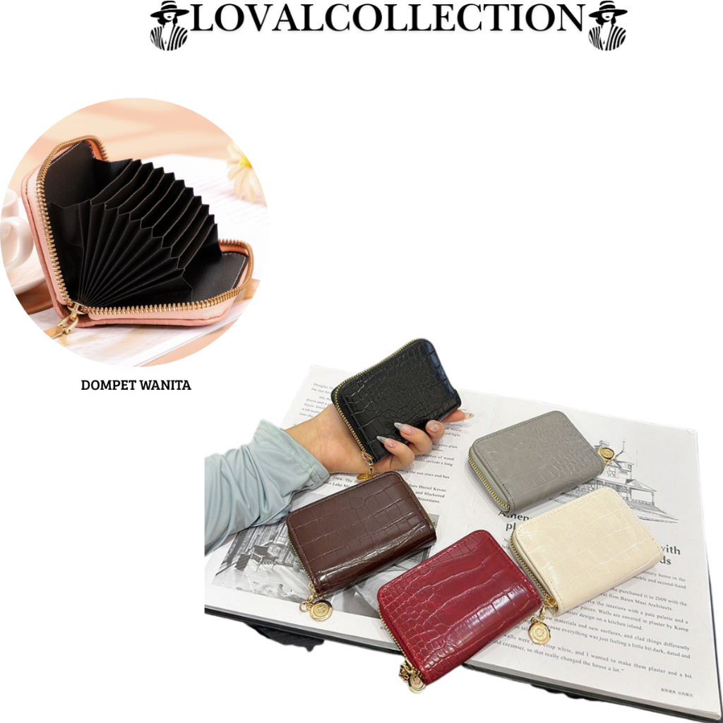 LC DOMPET WANITA AC15 KARTU MINIMALIS CANTIK MOTIF CROCO 11 SLOT SIMPLE
