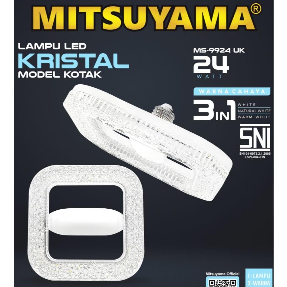MITSUYAMA Lampu LED Kristal 3 Mode Warna Cahaya Model Kotak dan Bulan Bulat 24 Watt 24W