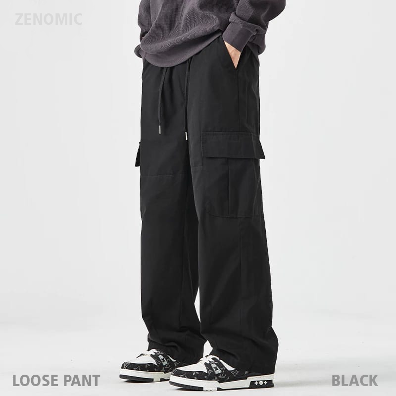 Celana Cargo Panjang Pria Loose Pant Zenomic Carpol Black Baggy Oversize Pants