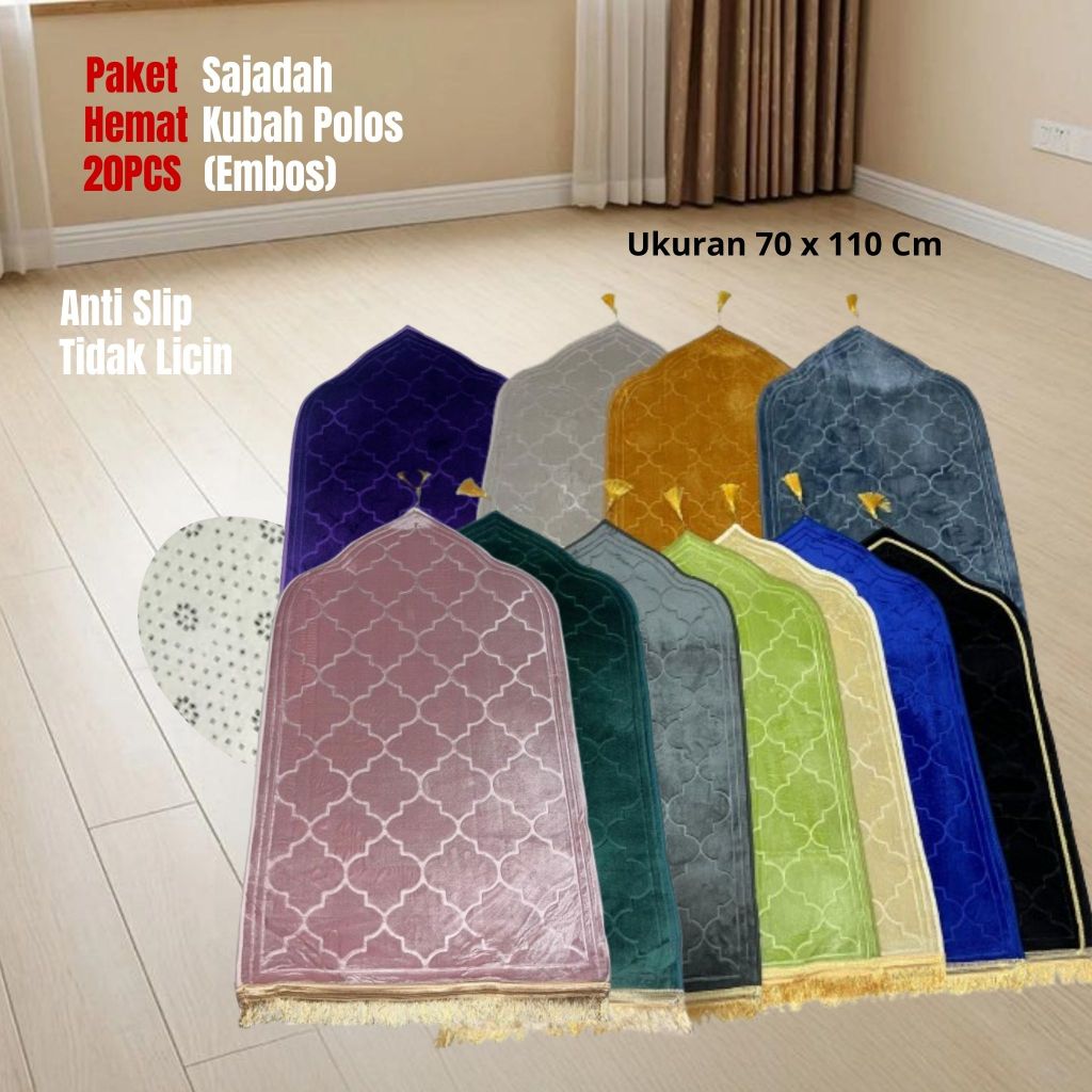 Paket 20Pcs Sajadah Aestetik Polos Tebal Dan Empuk Bahan Embos Busa Sajadah Jumbo Kerucut Kuncir