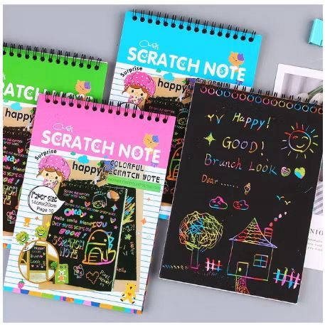 

Scratch Note Magic / Buku Gambar Gores Magic / Buku Mini Gores Magic Baru / SS Buku Sketsa Warna-warni Grafiti Kertas Mini Tulis Gores Gambar DIY Sscratch Paper Note Black Cardboard Mini Hadiah Alat Tulis Mainan