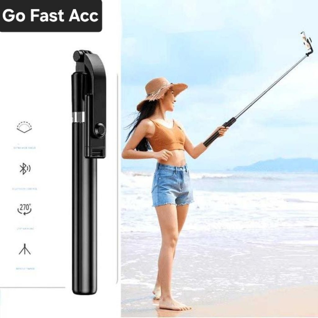 Tongsis Tripod Selfie Stick R1-L Tongsis Plus Remote Bluetooth Tripod Panjang 1.7Meter Led Tripod