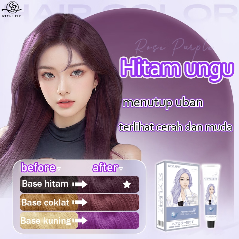 【Pakai di rumah】STYLE FIT Cat rambut ungu hitam 200ML menutup uban(semir rambut warna ungu,cat rambu