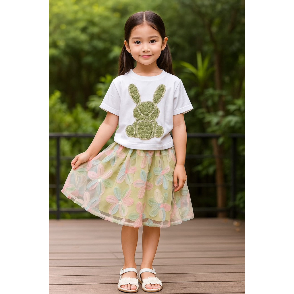 Setelan Rok Anak Perempuan Rok Tutu Motif Bunga Fashion Korea