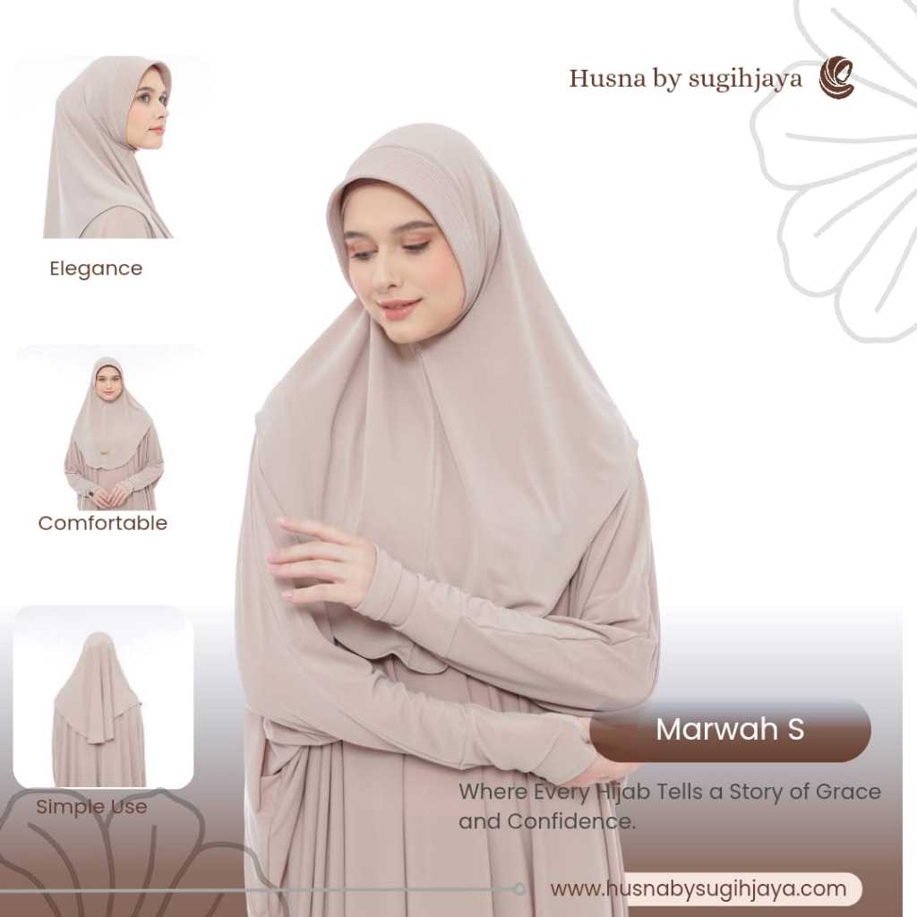 HUSNA Jilbab Bergo Ped Marwah Size S Jersey Premium JILBAB INSTAN ORI HUSNA
