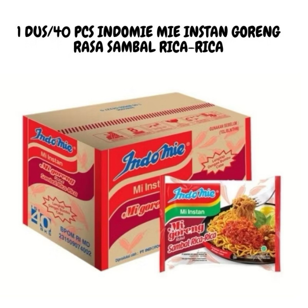 

Mie instan Indomie goreng sambal rica-rica 1Dus isi 40pcs