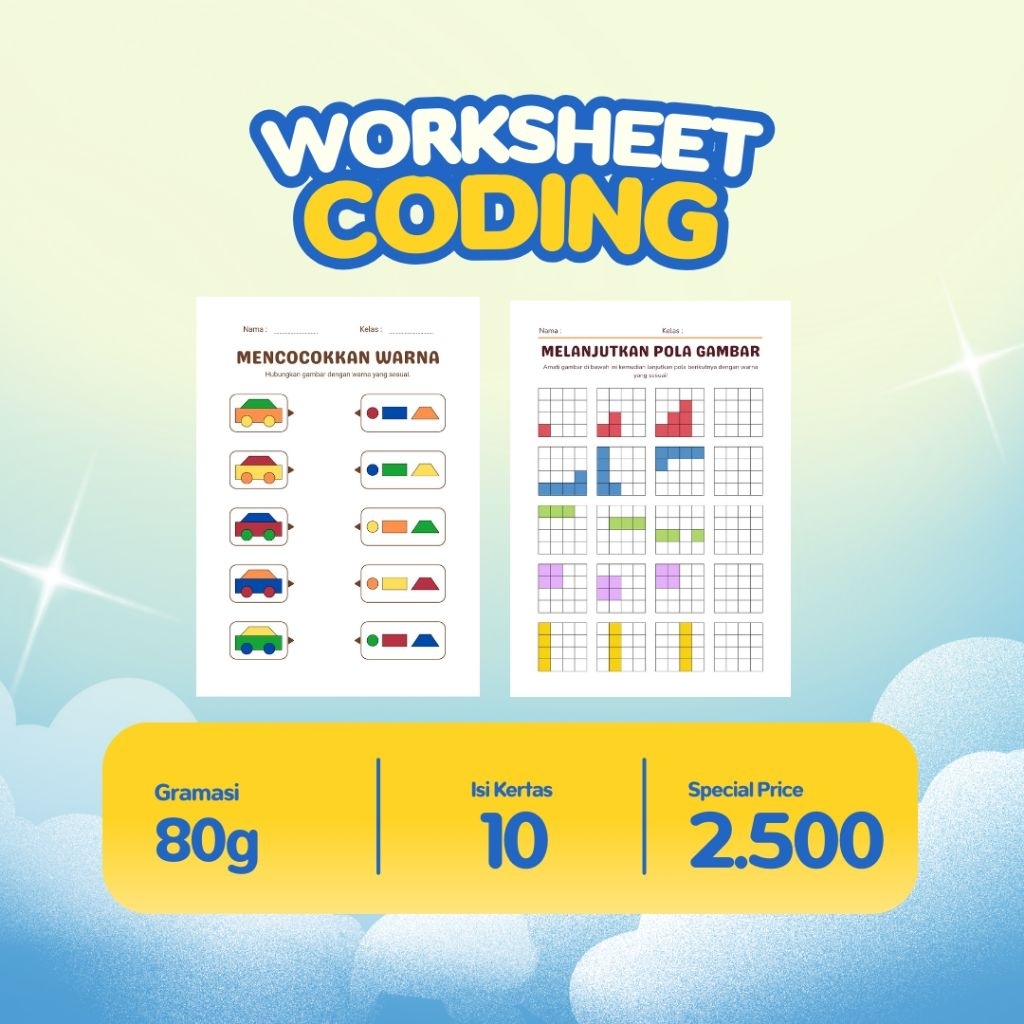 A5 Lembar worksheet coding anak belajar /menulis/membaca