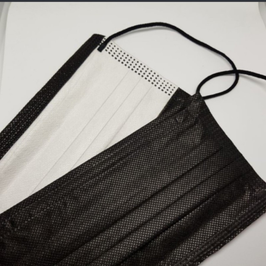 Masker I-care Black Edition 3ply isi 50pcs Earloop hitam putih