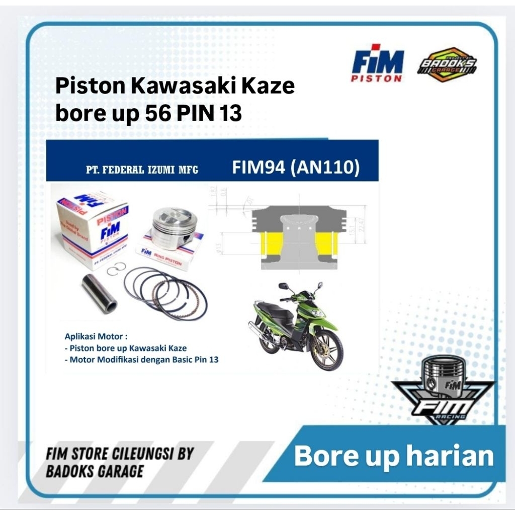 Piston 56 pin 13 kawasaki Kaze,blitz, Bore up 56 pin 13