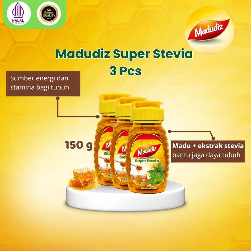 

Madudiz Super Stevia150gr 3 Botol – Madu Alami dengan Ekstrak Daun Stevia