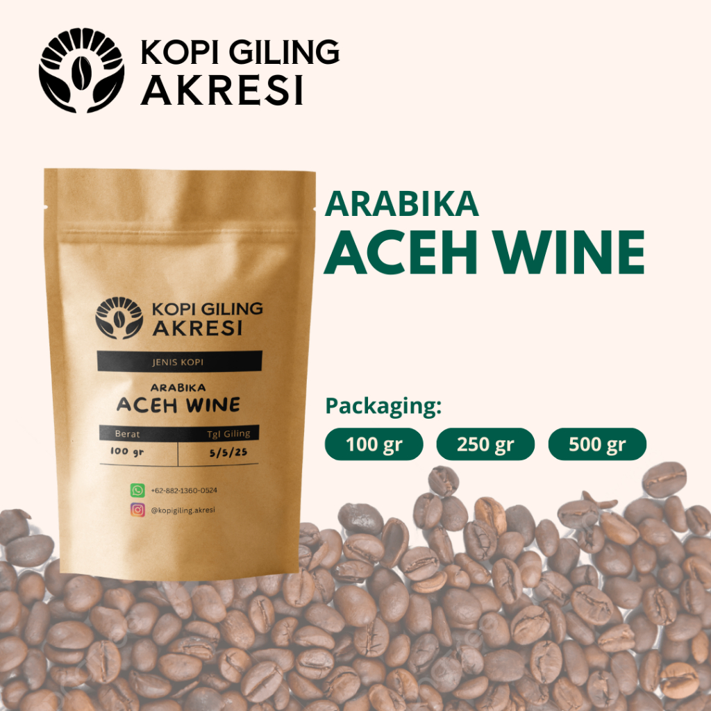 

Arabika Aceh Wine - Biji Kopi Bubuk Giling Murni 100gr/250gr/500gr | Kopi Giling Akresi