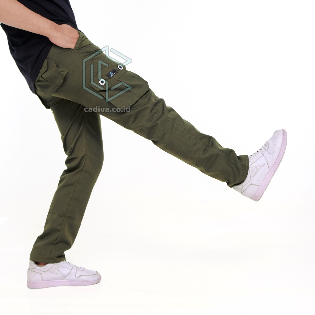 Celana Cargo Panjang Pria Slim Fit Bahan American Drill