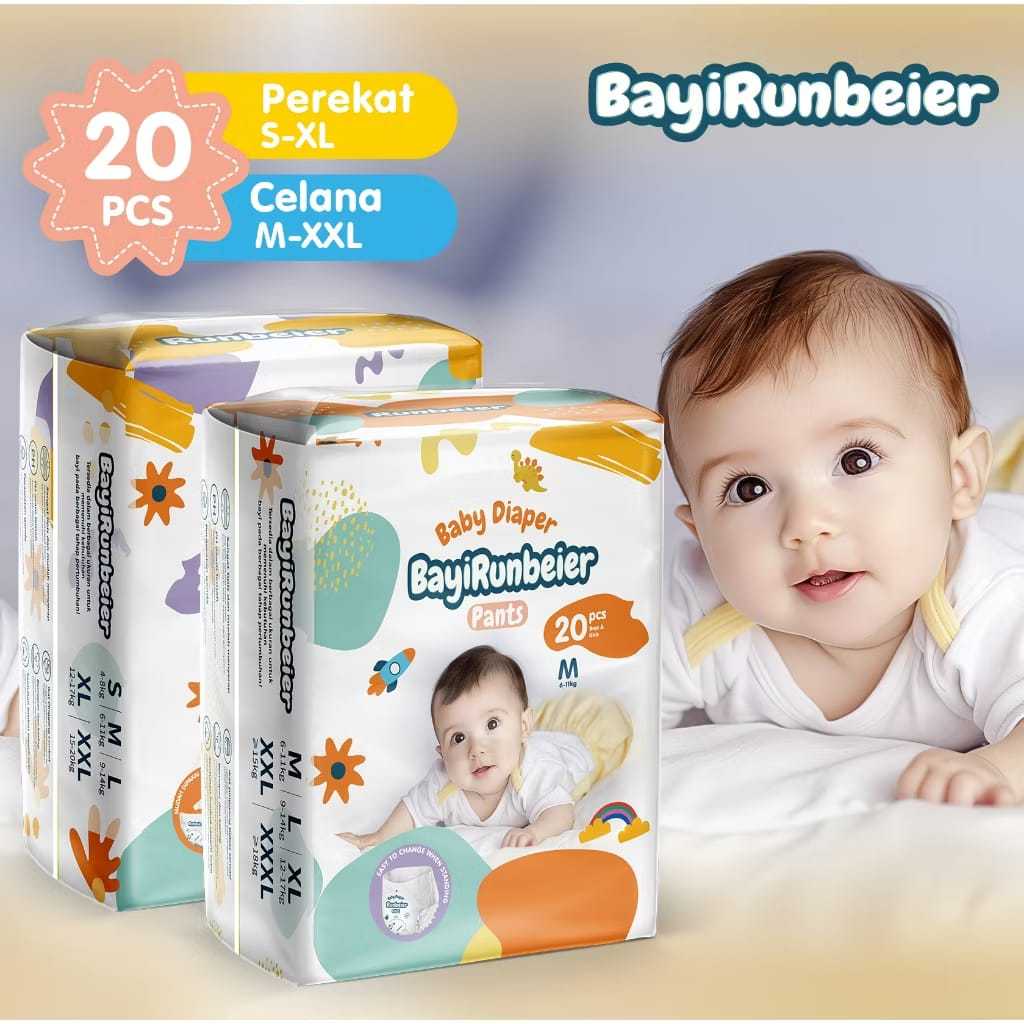 Runbeier Pampers Penjualan pabrik Bayi Celana Popok Sekali Perekat NBS20/M20/L20/XL20/XXL20 Tipis Le