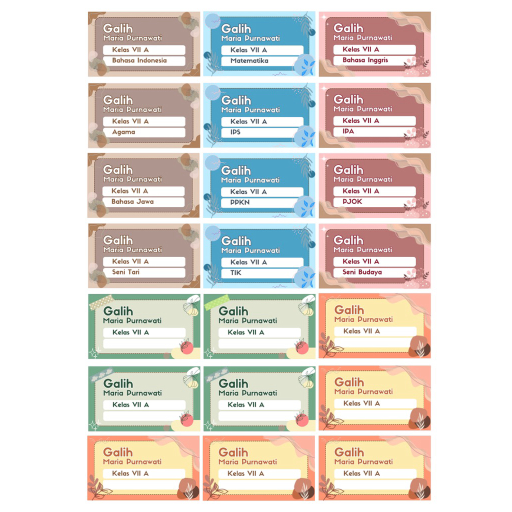 

READYSTOK Label Nama Buku Tulis Pelajaran Custom harga per pcs Bisa Request Desain