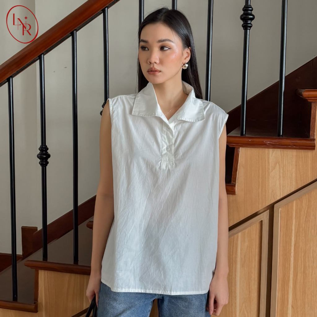 Malva Top Atasan Polo Top Wanita Tanpa Lengan Bahan Poplin Japan Tokai