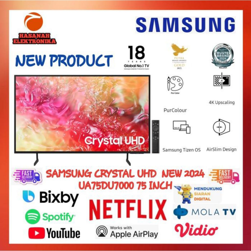 SAMSUNG UA75DU7000 CRYSTAL UHD 4K SMART TV TIZEN 75 INCH / UA75DU7000 / 75DU7000 / SAMSUNG 75 INCH
