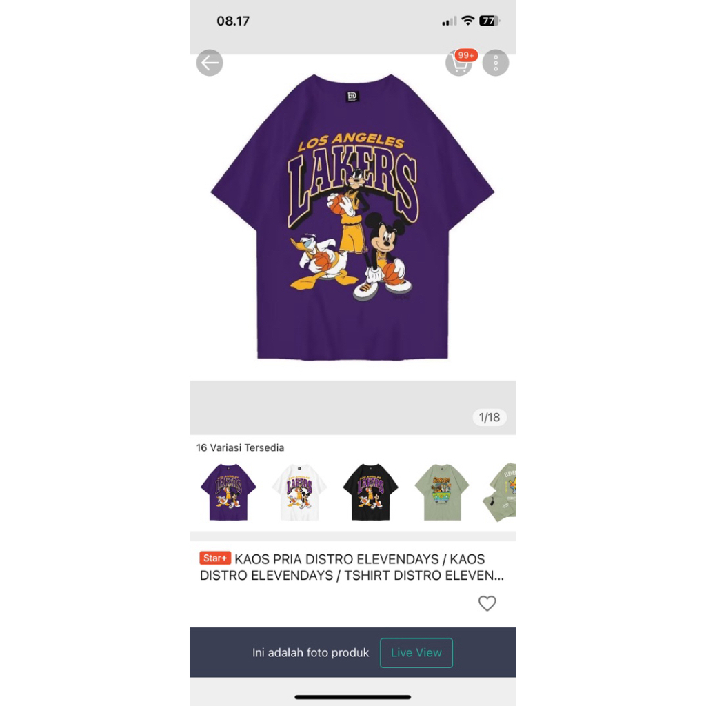 [preloved] Kaos lakers ungu size xl