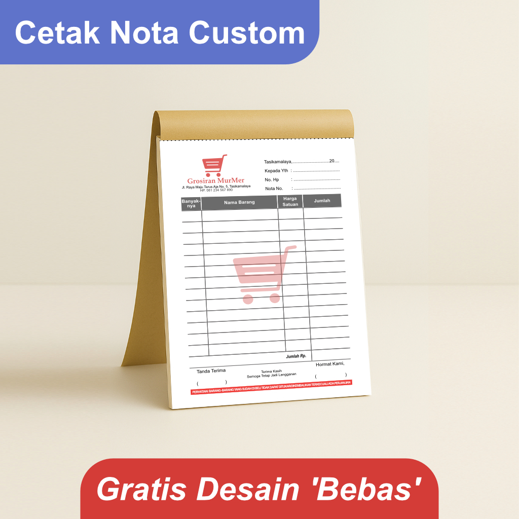 

Cetak Nota Toko Sembako / Kelontong / Grosir Ukuran 1/4 Rangkap 2 Ply Gratis Desain Bebas Custom