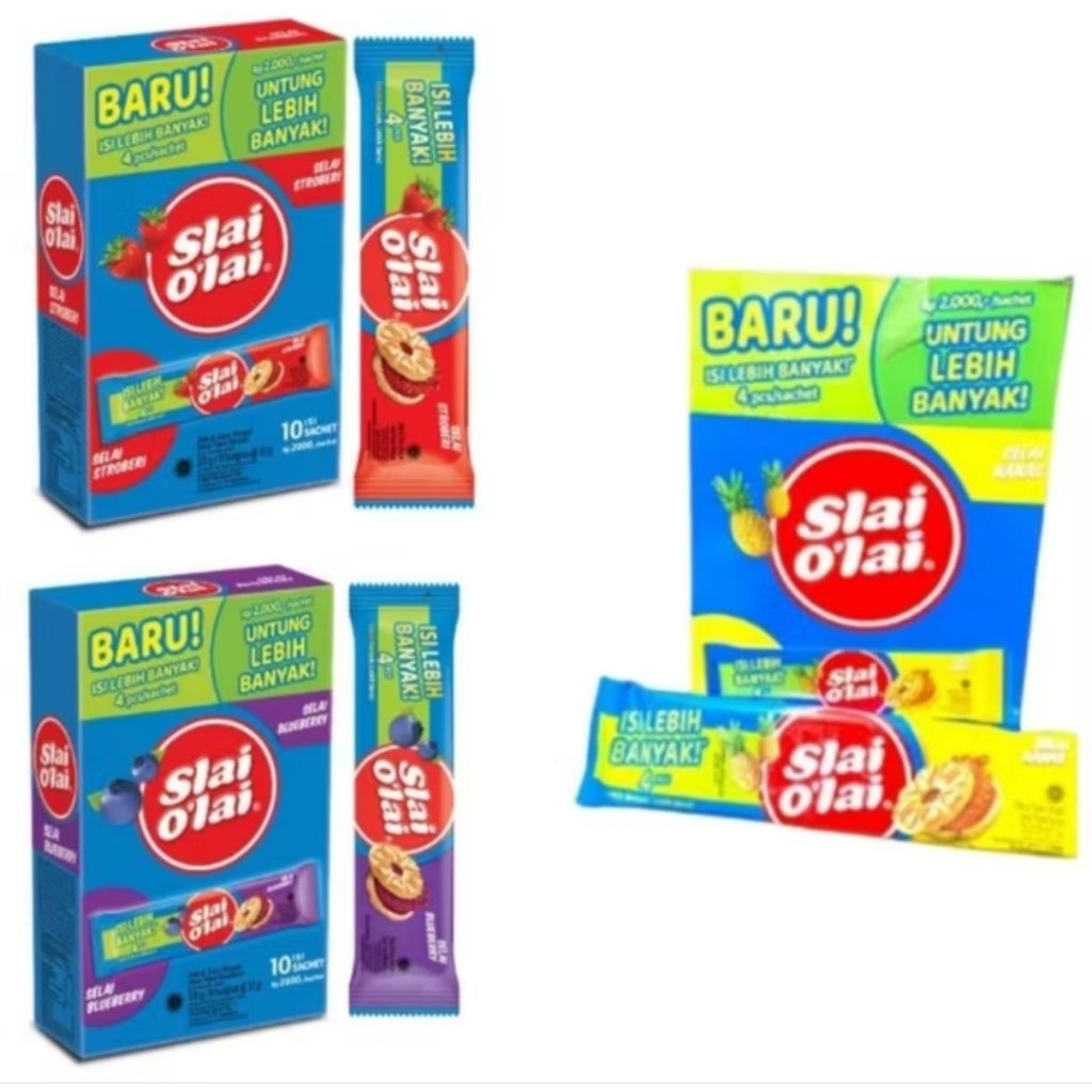 

Slai Olai Nanas/Stroberi/Bluberry 320gx12box(120pcs)Mayora