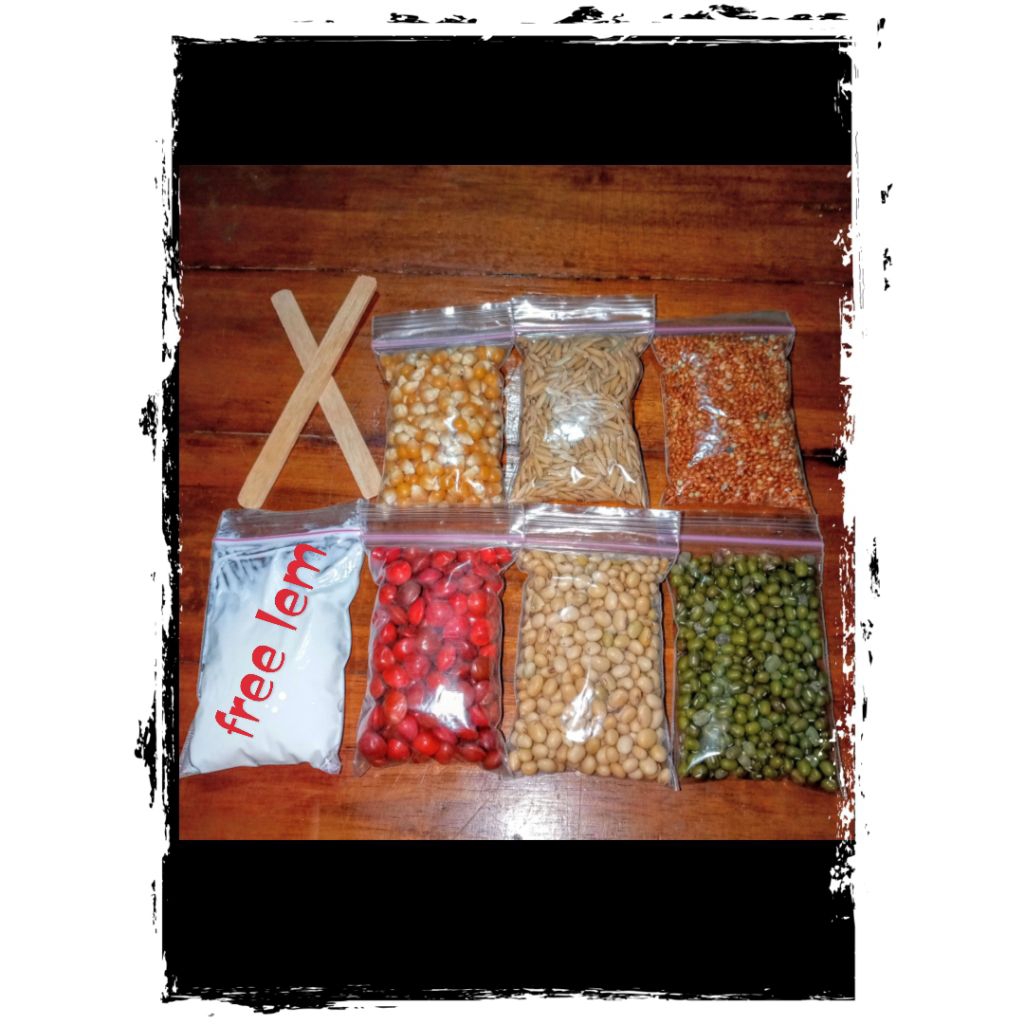 

(6 macam)Paket biji bijian untuk kolase + free lem