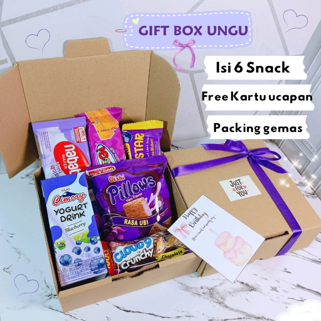 

Gift Box Snack Ungu | Hampers Snack | Hadiah Ulang Tahun Wisuda | Kado All Event