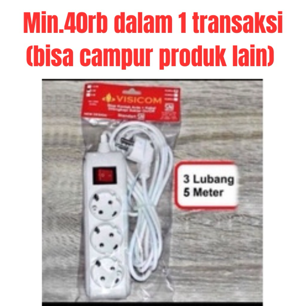 STOP KONTAK + KABEL 3 LUBANG 5 METER VISICOM COLOKAN LISTRIK SAMBUNGAN OLOR
