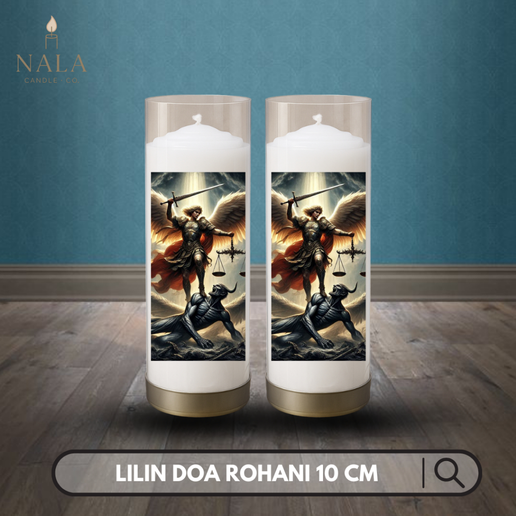 Lilin Doa Rohani St Michael 10 cm Putih untuk Misa & Devosi Altar Gereja Sepasang