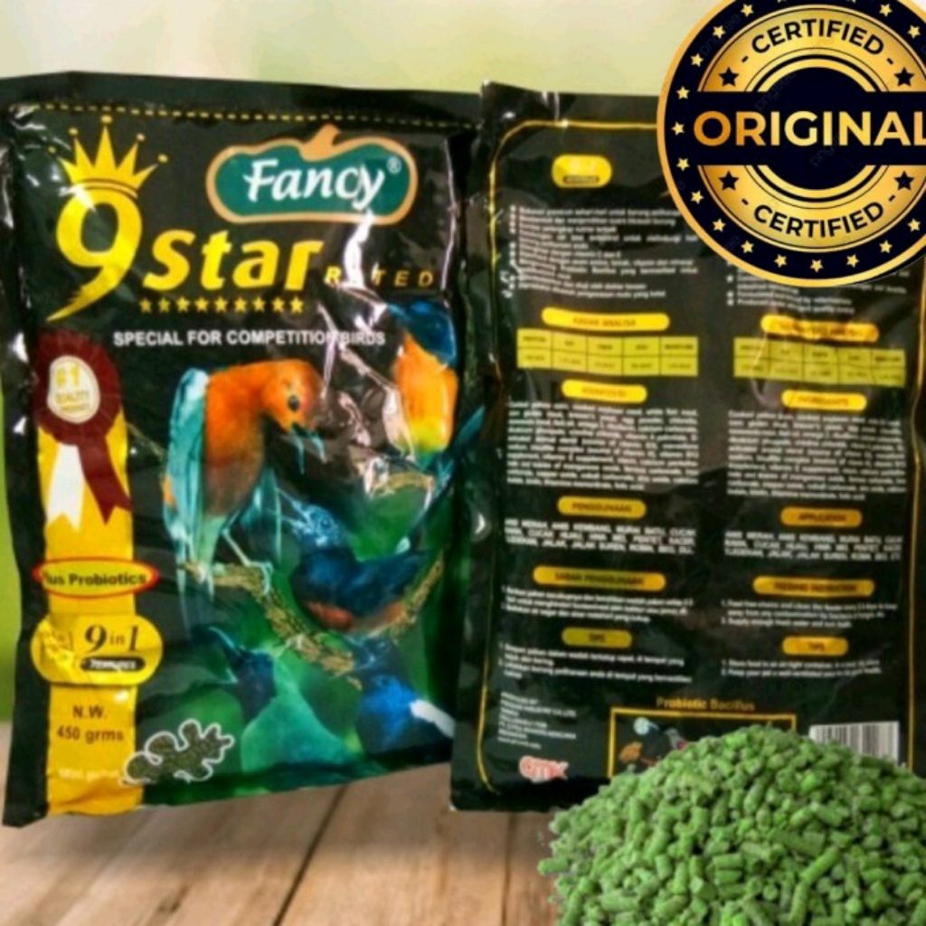 FANCY 9 STAR PROBIOTICS PELET VOER HIJAU RUMPUT LAUT PAKAN MAKANAN BURUNG MURAI PERSATUAN SASET