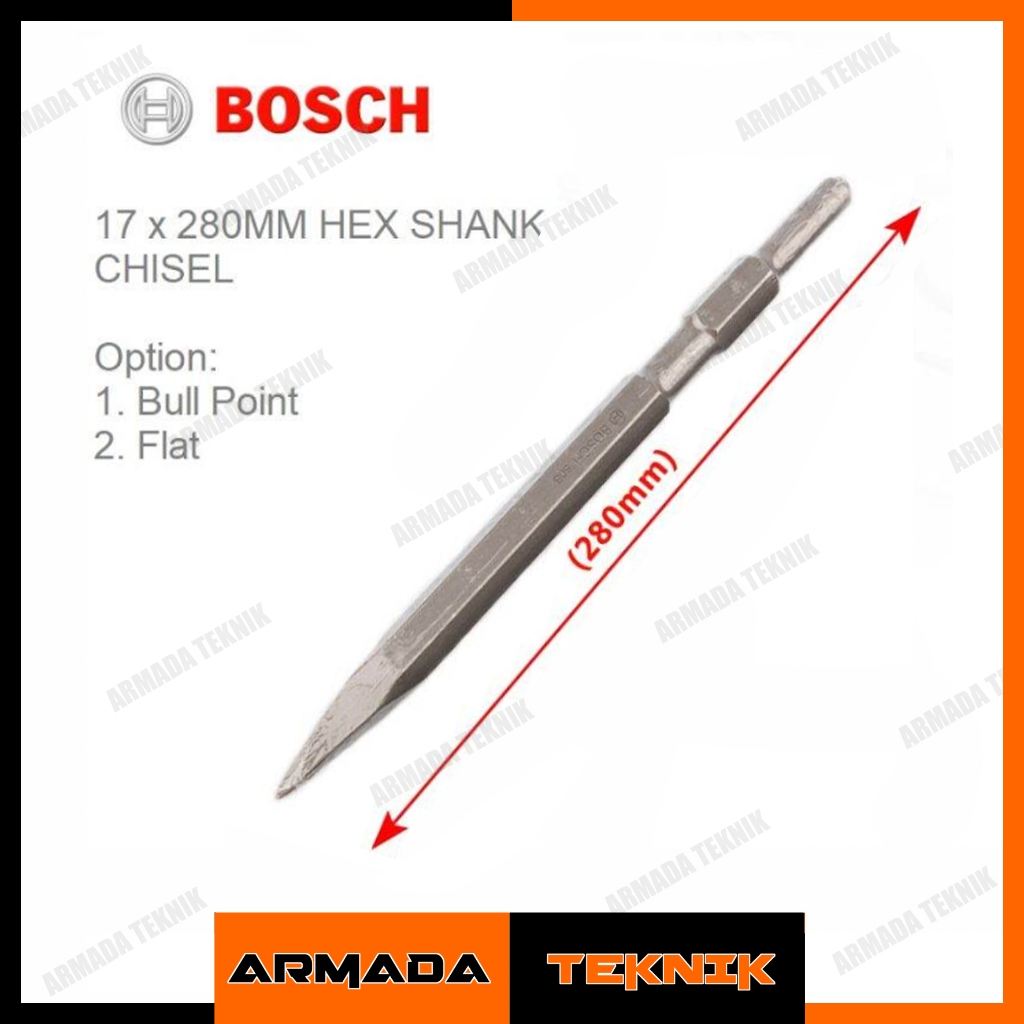 Bosch Pointed Chisel Hex 17mm – Pahat Beton Runcing Profesional