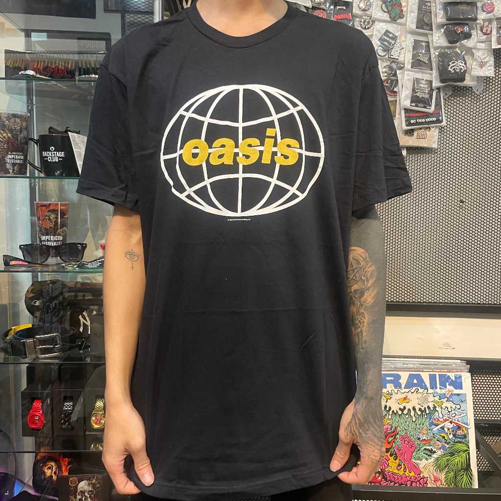 T Shirt Band Official OASIS - GLOBE LOGO (BLACK) Original