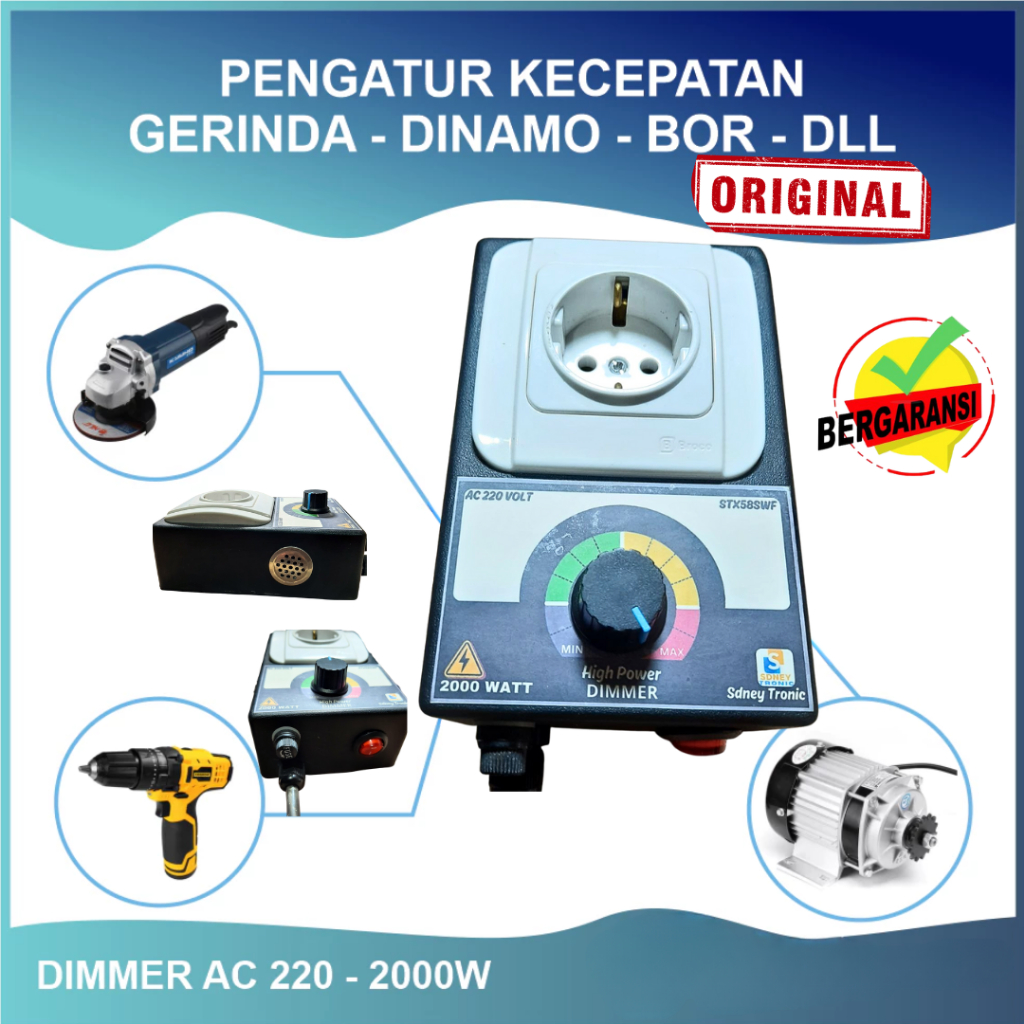 Dimmer 2000 Watt Pengatur Kecepatan bor grinda mesin dinamo kipas dimmer ac FuseStop Kontak Broco