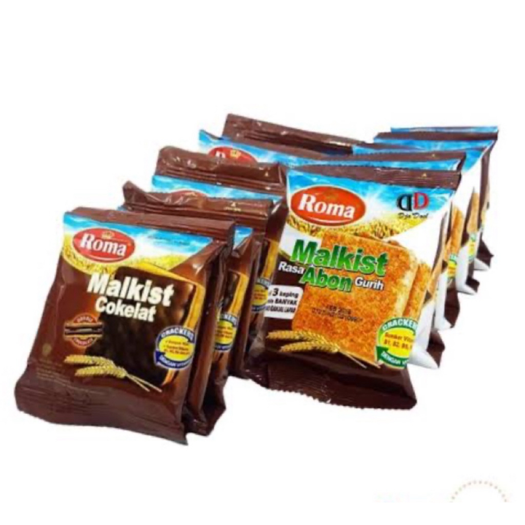 

MALKIST BISCUIT CRACKERS GANDUM COKLAT & ABON 1 renceng isi 10 pcs @18gr