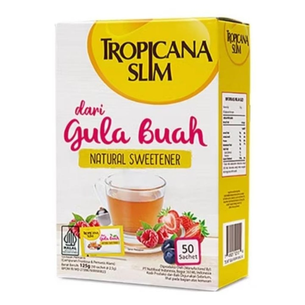 

Tropicana Slim Natural Sweetener Pemanis Alami Gula Buah 50 × 2.5g
