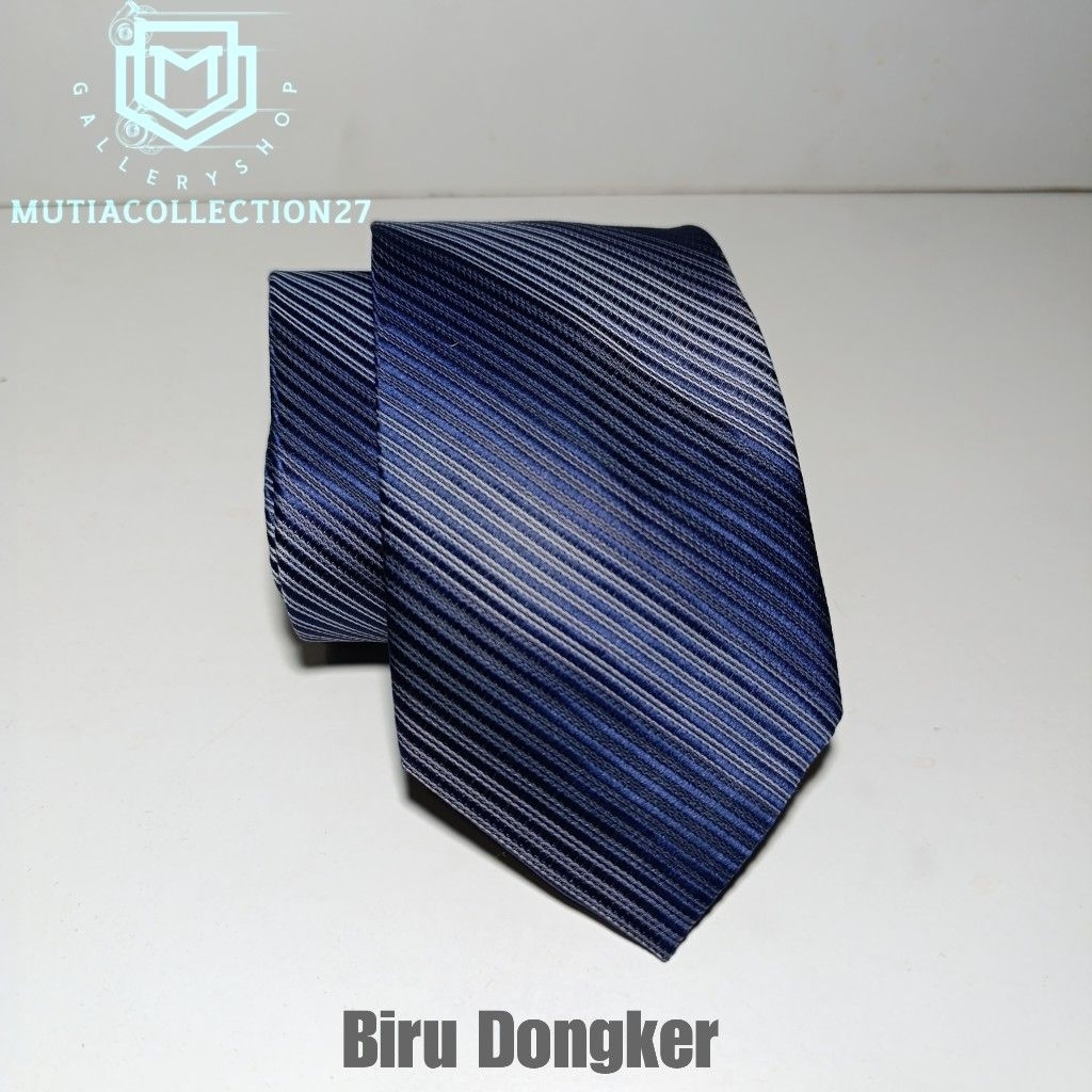 Dasi Panjang Ikat Manual Salur gradasi Biru Dongker 3 inch 8 cm