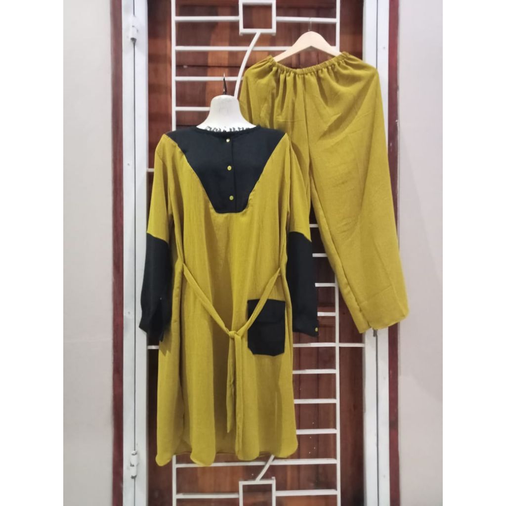 SETELAN TUNIK CRINKLE JUMBO TERBARU/setelan tunik Ld 120 cm/setelan tunik wanita jumbo