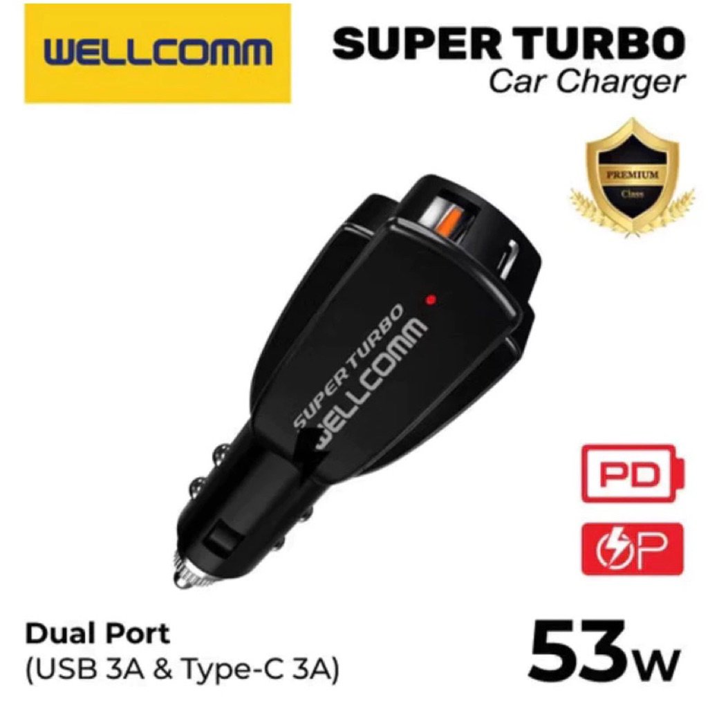 CHARGER MOBIL [WELLCOMM] CAR CHARGER COLOKAN CHARGER UNTUK MOBIL ORIGINAL 53 WATT