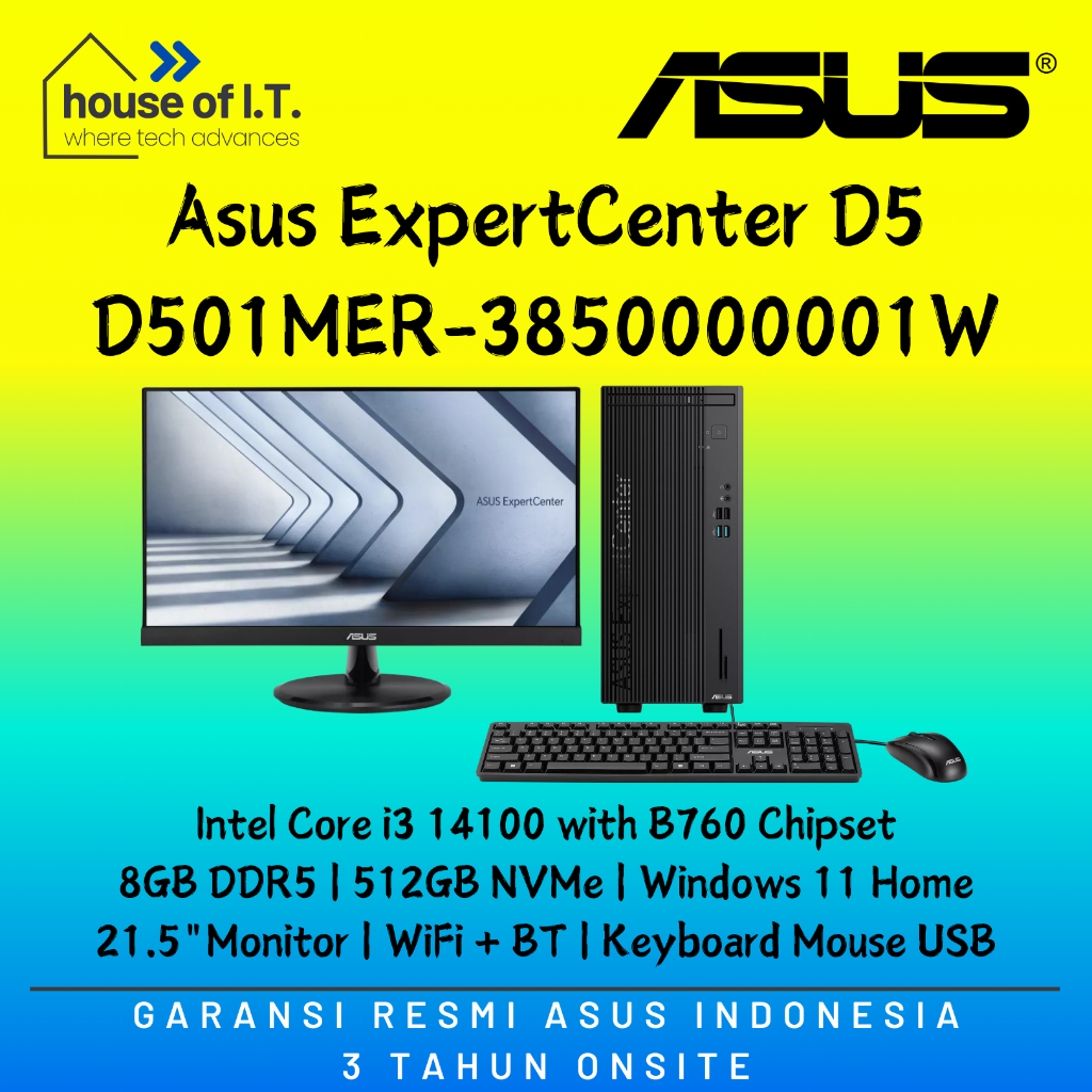 PC Desktop ASUS D5 Mini Tower i3 14100 8GB 512GB W11 21.5"Monitor - Asus ExpertCenter D501MER-385000