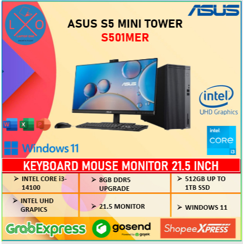 PC DESKTOP Asus S5 Mini Tower S503MER-3850 Intel Core i3 14100 8GB SSD 512GB + BUNDLE LED LED 21.5