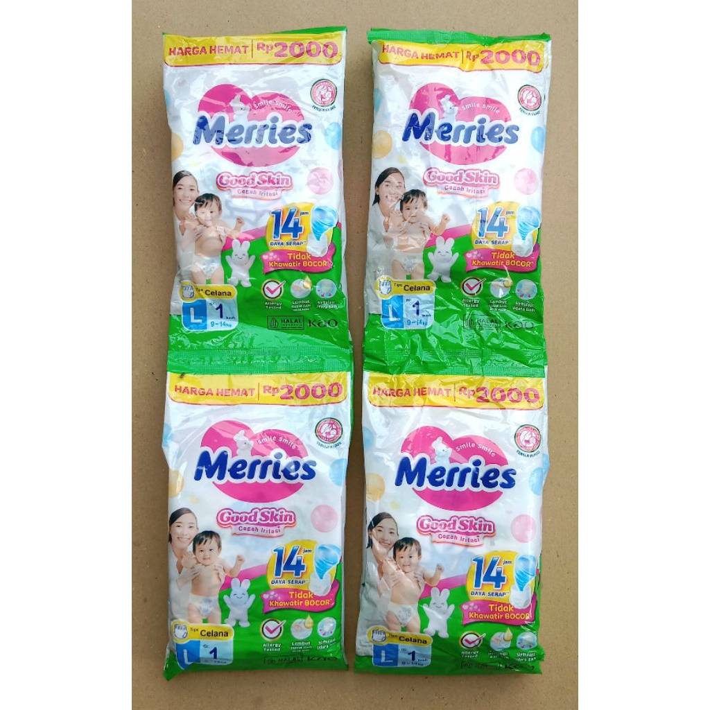 pampers / popok pants / celana merries good skin ukuran L sachet / renceng
