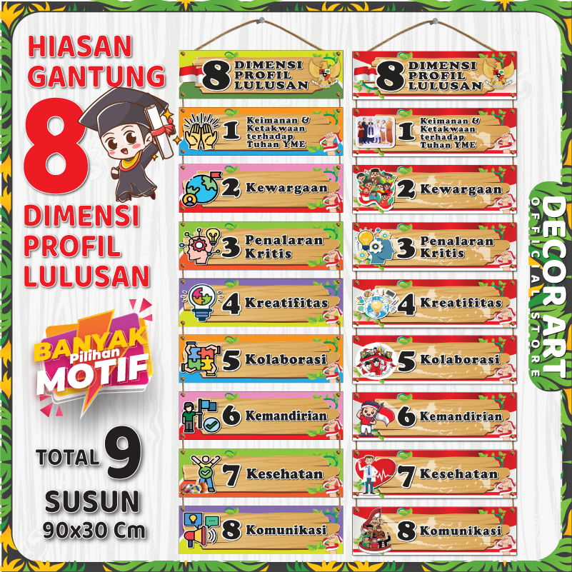DecorArt 90x30 Cm - Dekorasi Dinding Kelas 8 Dimensi Profil Lulusan Tipe Gantung Tali (DIM)