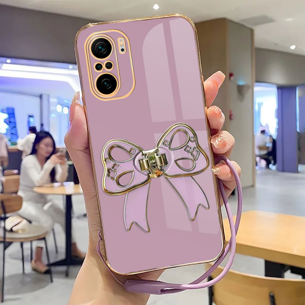 Case Poco F3 Softcase Plating Luxury With Ring and Lanyard