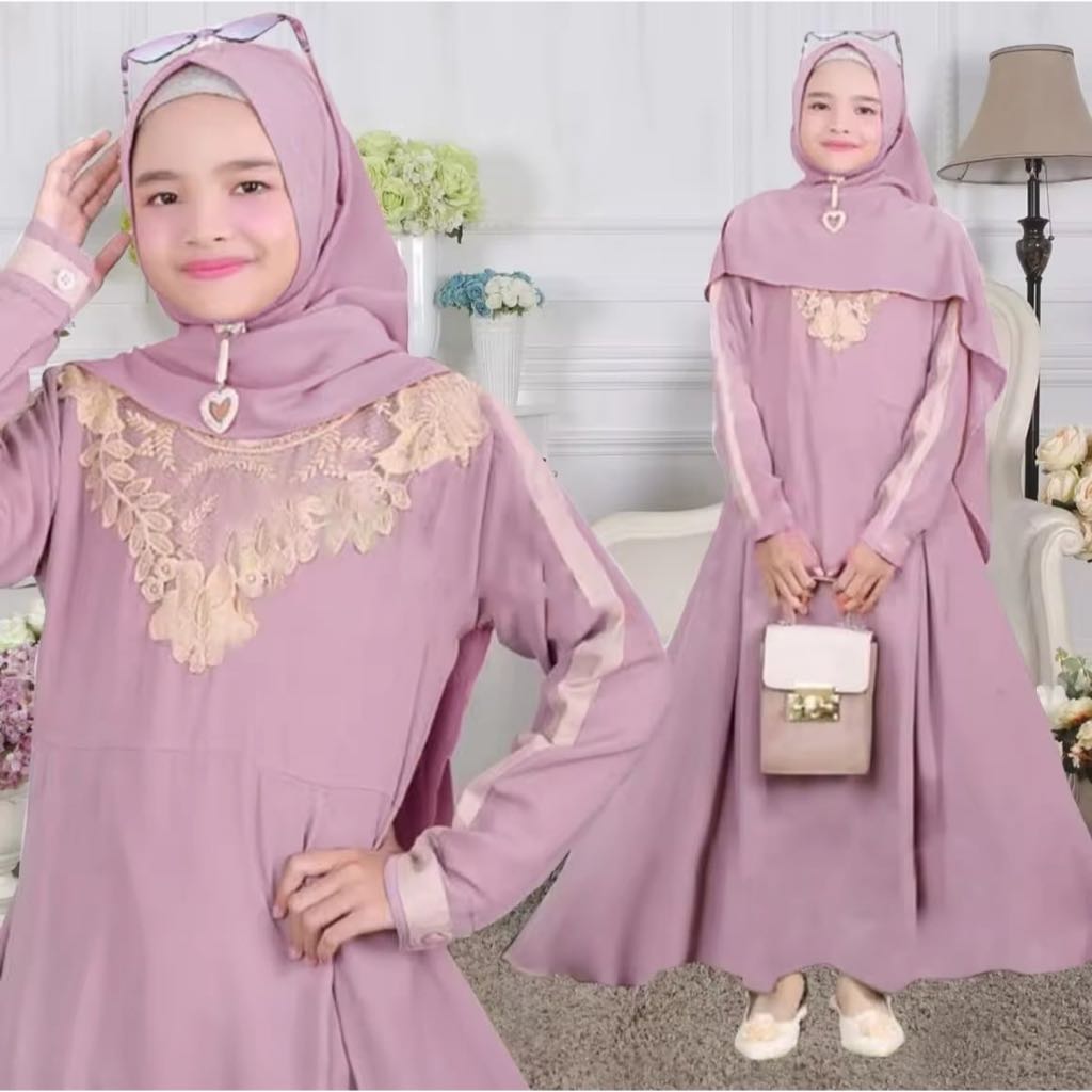 Gamis Set Alifa Anak Remaja Umur 12-14 Tahun+Pashmina