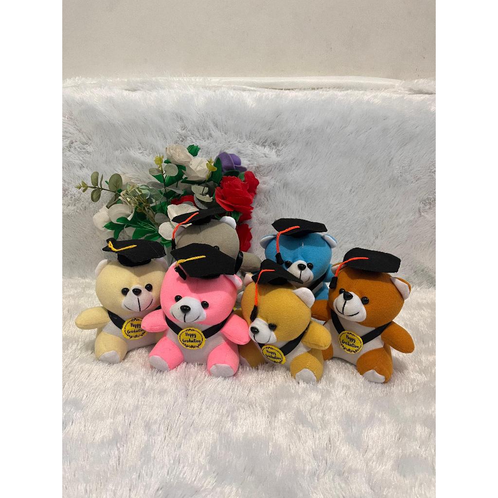 Boneka Wisuda Bear Mini Ukuran 16cm Mainan Imut dengan Topi Wisuda dan Ucapan Cantik Dolls Kado Baha