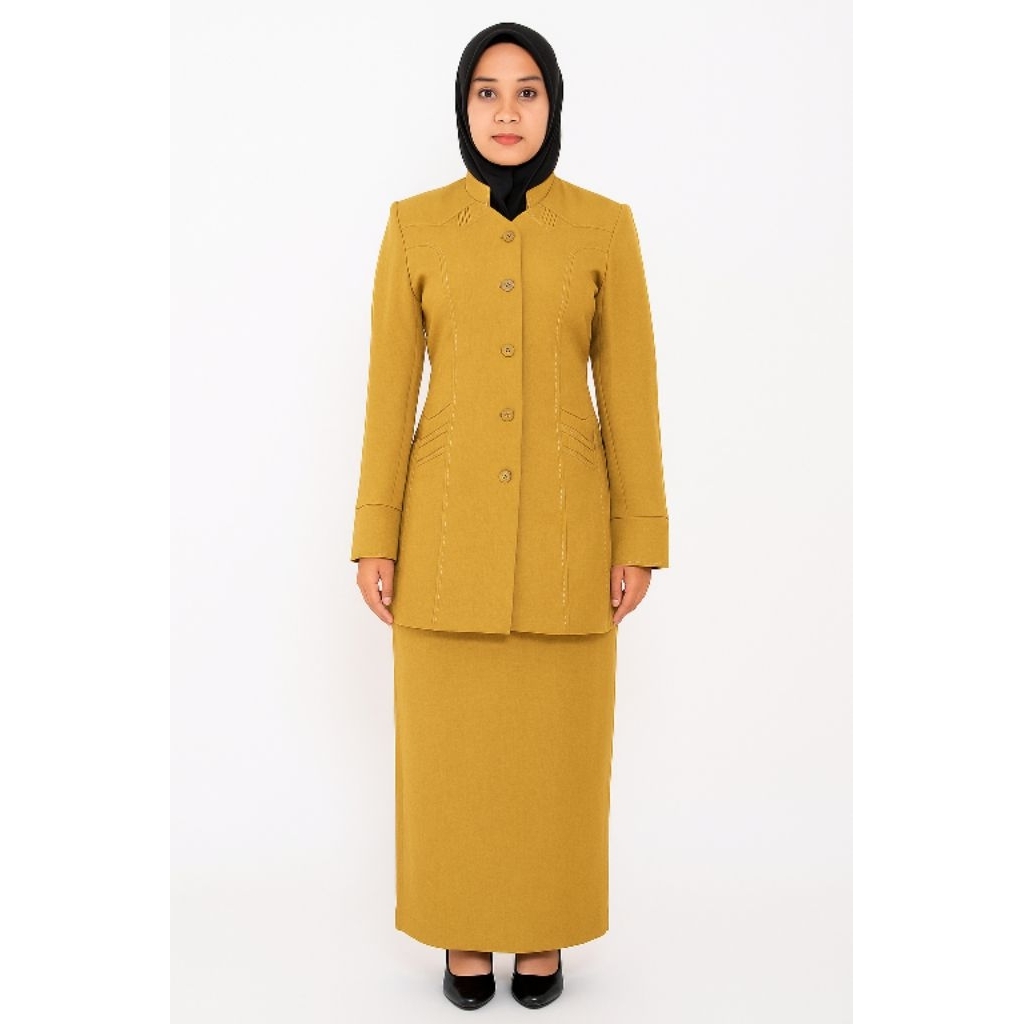 Seragam Blazer PNS Wanita Pemda Muda Kerah Sanghai – Baju Dinas Guru ASN Bahan Lokal Setelan Rok & C