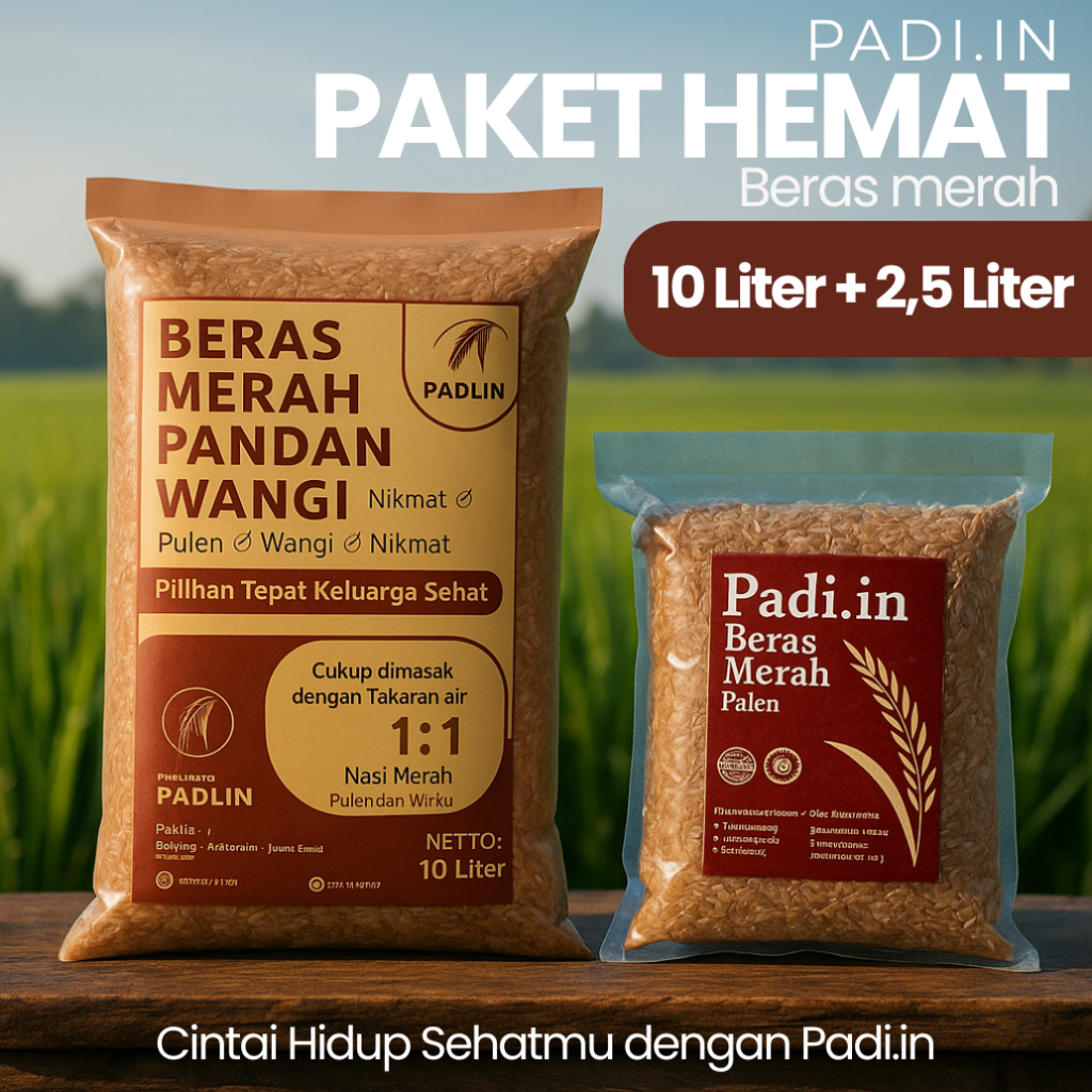 

Promo Super Duper Paket 12,5 Liter Pasti Pulen & Pandan Wangi Beras Merah 2,5 Liter + 10 Liter - Hemat & Sehat, Paket Keluarga