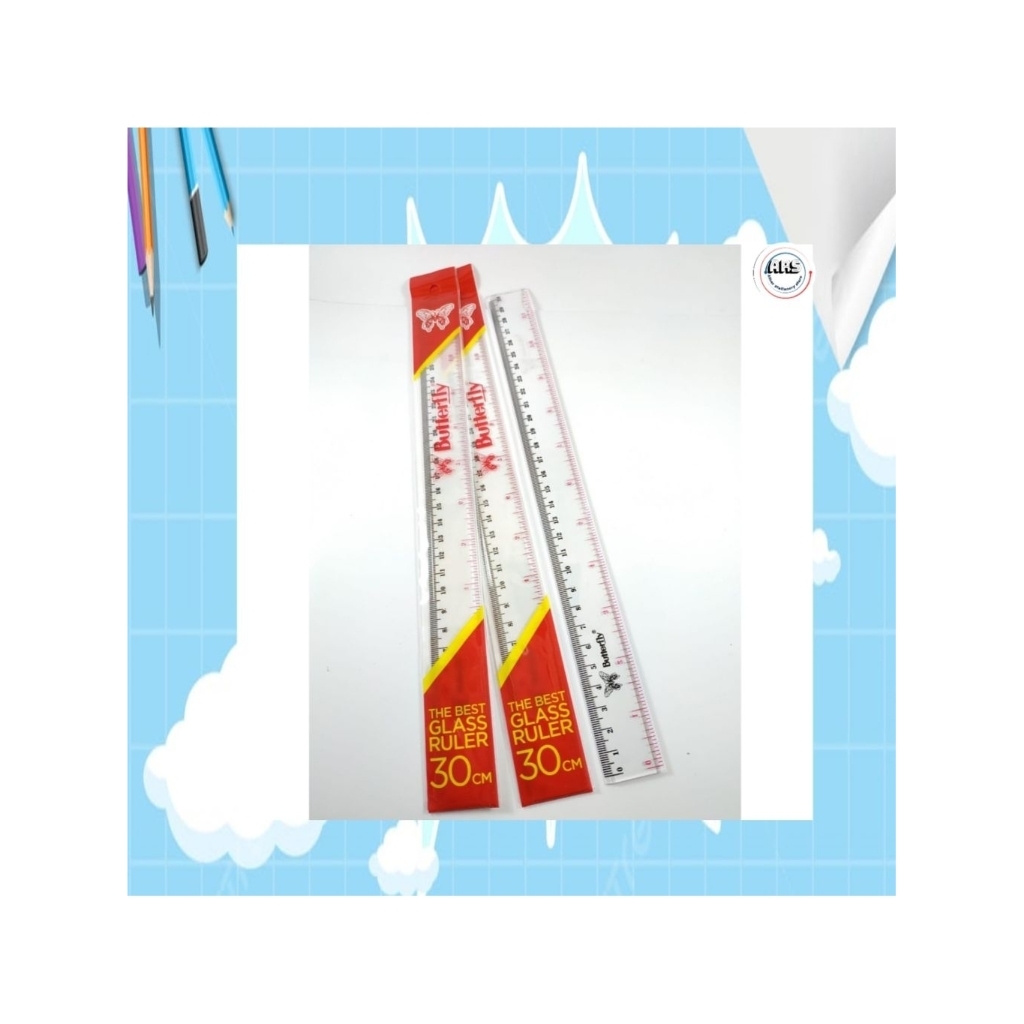 

PENGGARIS PLASTIK BUTTERFLY 30cm PER PCS / MIKA GLASS RULLER BUTTERFLY