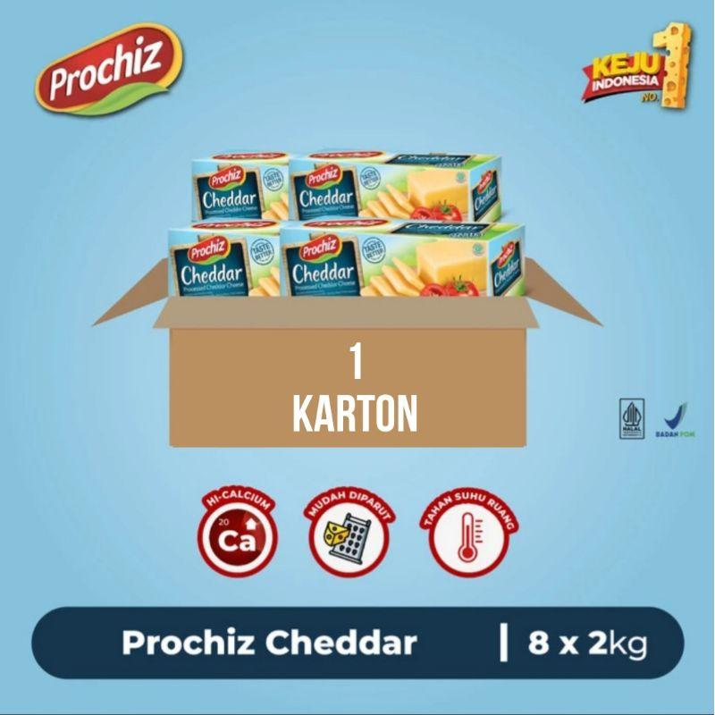 

PROCHIZ PREMIUM CHEDDAR KEJU BLOK KEMASAN 2 KG X 8 PER KARTON